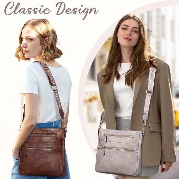 Women Crossbody Bag Vegan Leather Multi-pocket Compact Stylish Gift - Picture 5 of 7